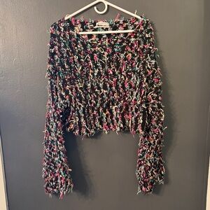 Urban Outfitters Black Multicolor Textured Crop Top